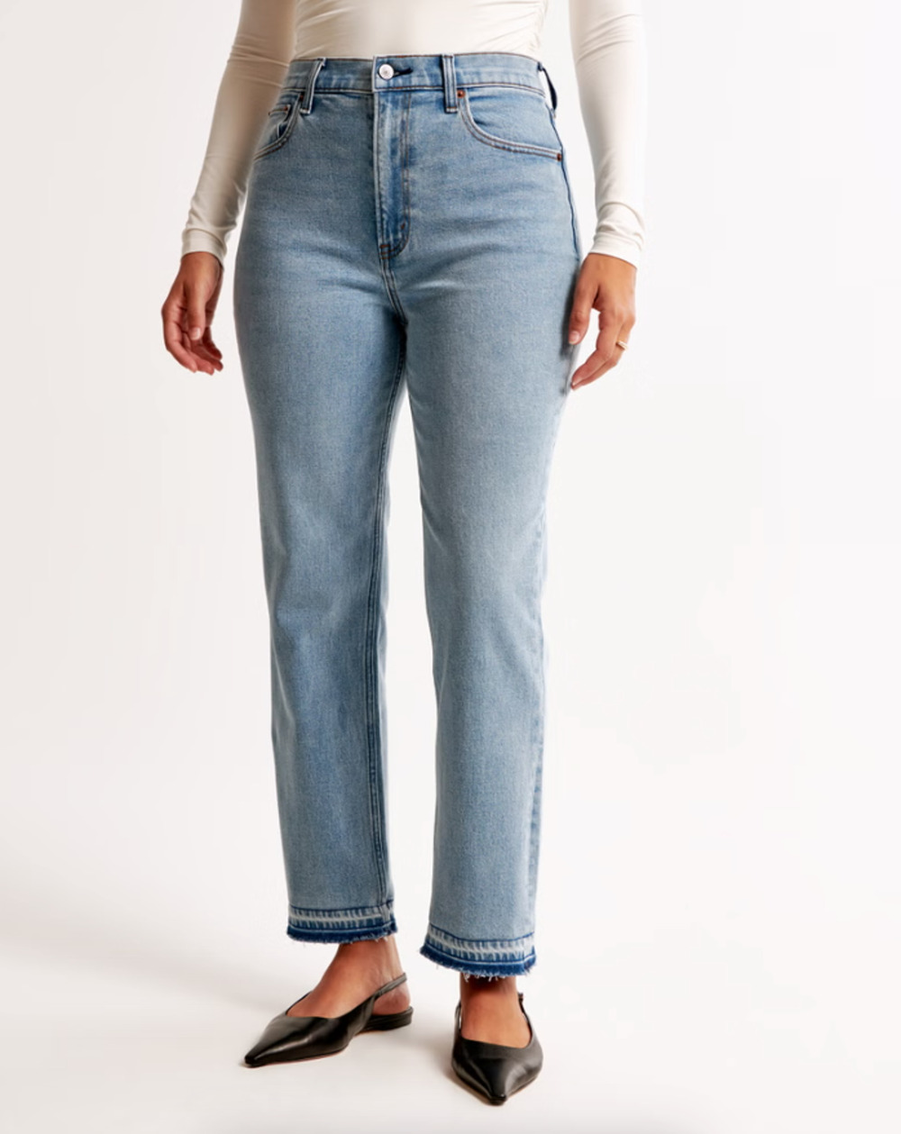 Abercrombie & Fitch Curve Love Ankle Straight Jeans 26 / 2 Long Hi Rise Fray Hem